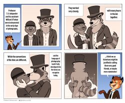 2022 absurd_res anal anal_sex anthro anthro_on_anthro anthro_penetrated anthro_penetrating anthro_penetrating_anthro arm_on_shoulder ass bowler_hat canid canine closed_eyes clothed clothing comic dialogue dress_shirt english_text felix_(nik159) fox fur group hair hat headgear headwear hi_res humor jacket kissing locket lutrine male male/male male_penetrated male_penetrating male_penetrating_male mammal multiple_scenes mustelid narrowed_eyes necktie nik_(nik159) nikraccoom nude open_clothing open_jacket open_mouth open_smile open_topwear penetration photo procyonid raccoon sex shirt smile suit teacher teeth text the_truth tongue top_hat topwear trio tuft