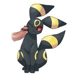 black_body disembodied_penis duo eeveelution female feral gantan genitals humanoid_genitalia humanoid_penis male male/female nintendo one_eye_closed penis penis_on_face pokémon_(species) pokemon realistic_animal red_eyes umbreon video_games