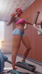 1girls fortnite ghoulishxxx gym ocean_(fortnite) sports_bra workout