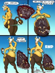 anthro ass big_breasts big_butt bikini bodily_fluids breast_squeeze breasts bursting_out_of_clothing clothing clothing_theft comic dialogue eeveelution english_text female female/female female_pred female_prey girafarig hi_res holding_breast imminent_digestion internal large_breasts licking licking_lips long_neck masturbation nintendo omny87 oral_vore organs pokémon_(species) pokemon speech_bubble stomach stomach_acid swimsuit swimwear tail_mouth talking_to_another text tongue tongue_out umbreon unusual_anatomy unusual_tail video_games vore willing_prey x-ray