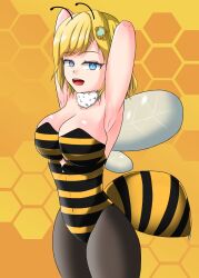 antenna bee bee_costume bee_girl beehive big_breasts blonde_hair blue_eyes breasts female female_only fur hair hololive hololive_english hololive_myth hoonter insect_girl insect_wings medium_hair no_bra pantyhose pose posing request shaded short_hair stinger thick thick_legs thick_thighs thighs virtual_youtuber watson_amelia white_fur wings