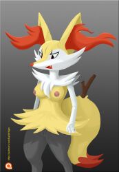 2016 anthro areola battle_tiger black_body black_fur braixen breasts cheek_tuft digital_media_(artwork) facial_tuft fangs female fur genitals hi_res humanoid_hands inner_ear_fluff looking_at_another looking_down multicolored_body multicolored_fur nintendo nipples nude open_mouth pokémon_(species) pokemon pokemon_(species) pussy red_body red_fur red_nose shoulder_tuft simple_background solo stick_in_tail text tongue tuft url video_games white_body white_fur yellow_body yellow_fur