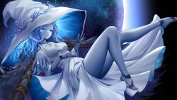 1girls barefoot blue_eyes blue_skin dark_moon_ring doll_joints elden_ring feet female female_only fromsoftware legs_raised legs_up liao_(artist) liu_liaoliao ranni_the_witch witch_hat