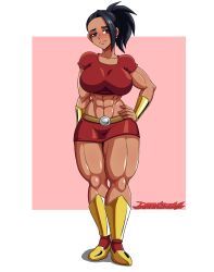 1girls avalewds breasts dark-skinned_female darksideava dragon_ball female female_only female_saiyan huge_breasts kale muscular muscular_female ponytail shounen_jump simple_background solo solo_female thick_thighs universe_6 universe_6/universe_7