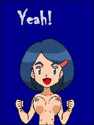 animated blue_background blue_eyes blue_hair bouncing_breasts buneary_(cosplay) bunny_ears censored cosplay game_freak human human_only johanna_(pokemon) nintendo pokemon pokemon_(cosplay) pokemon_dppt tagme