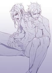 2boys anal diamond_is_unbreakable diavolo finger_in_mouth gay jojo's_bizarre_adventure male male/male male_only male_penetrated male_penetrating_male nude_male penis saegusa vento_aureo yaoi yoshikage_kira