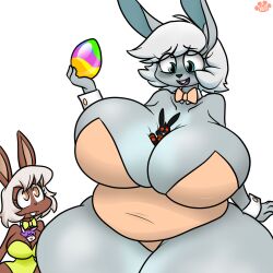 anthro breasts bunny_costume easter easter_egg female fur furry gilf granbun huge_breasts kecomaster larger_female mature_female rabbit size_difference smaller_male thick_thighs wide_hips