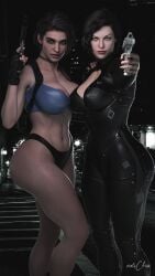 2girls 3d 3d_(artwork) alice_abernathy alternate_version_available biohazard black_panties black_thong black_underwear capcom celebrity cga3d erotichris female female_only high-waisted_thong jill_valentine jill_valentine_(sasha_zotova) milla_jovovich panties real_person realistic resident_evil resident_evil_3 resident_evil_3_remake tactical_gear tactical_nudity thong thong_panties thong_underwear underwear