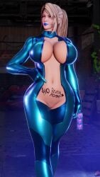 1girls 3d big_breasts bimbo blender blonde_hair blue_lipstick body_writing condom condom_wrapper female female_only guidugalle guimontag lipstick metroid nintendo price prostitution rental_mommy samus_aran sarah_bryant_(model) solo solo_female text thick_ass thick_thighs writing_on_body zero_suit zero_suit_samus