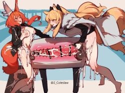 2futas after_breeding_mount_use after_orgasm animal_ears animal_penis arknights armor artificial_vagina balls bar_censor bent_over big_balls big_penis blemishine_(arknights) blonde_hair blush bottomless breasts breeding_mount breeding_mount_use cape censored clothed clothing cum cum_on_body cum_on_breasts cum_on_clothes cum_on_legs cum_on_penis duo erection excessive_cum flaccid flametail_(arknights) fur-trimmed_cape fur_trim futa_on_futa futa_only futa_with_futa futanari gigantic_penis highres horse_ears horse_girl horse_penis horse_tail horsecock huge_cock humanoid humanoid_penis kemonomimi large_penis light-skinned_futanari light_skin long_hair long_sleeves medium_breasts mirin_chikuwa mostly_nude multiple_girls nipple_tweak nipples open_mouth partially_clothed penis penis_size_difference red_hair sharing_onahole squirrel_ears squirrel_girl squirrel_tail standing tail testicles x-ray yellow_eyes