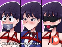 1girls black_hair blindfold blindfolded blush blush bondage femsub gag gagmanzx komi-san_wa_komyushou_desu komi_shouko light-skinned_female light_skin shocked shocked_eyes submissive_female tape_gag taped_mouth variations