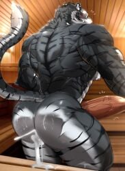 abs anthro biceps bodybuilder cum furry furry_only gay hyper hyper_balls hyper_genitalia hyper_penis hyper_testicles magangz male male_focus male_only muscle muscles muscular muscular_arms muscular_ass muscular_back muscular_legs muscular_male muscular_thighs nipples pecs sauna steam steam_room tiger veins veiny_penis