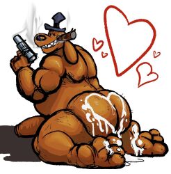 2021 3_toes anothermeekone anthro ass belly biceps big_penis bodily_fluids brown_body brown_fur canid canine canis cigar cigar_in_mouth clothing cum cum_heart cum_on_butt cum_on_feet cum_pool domestic_dog erection feet floppy_ears fur genital_fluids genitals gun handgun hat hat_only headgear headgear_only headwear headwear_only heart heart_formation holding_gun holding_handgun holding_object holding_weapon looking_at_viewer lop_ears male mammal mostly_nude musclegut muscular muscular_anthro muscular_male overweight overweight_anthro overweight_male penis ranged_weapon sam_and_max samuel_dog simple_background smile smoking soles solo teeth three-quarter_view toes weapon white_background