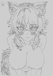 absurd_res animal_humanoid areola bent_over big_breasts breasts butt butt_from_the_front canid canid_humanoid canine canine_humanoid canis chillin'_in_another_world_with_level_2_cheats female fenrys_(character) genitals graphite_(artwork) hair hi_res humanoid long_hair looking_at_viewer mammal mammal_humanoid solo toad_sage traditional_media_(artwork) vulva wolf wolf_ears wolf_humanoid