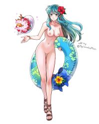 1girls blue_eyes blue_hair breasts completely_nude edit eirika_(fire_emblem) eirika_(summer)_(fire_emblem) female female_only fire_emblem fire_emblem:_the_sacred_stones fire_emblem_heroes flower hair_flower innertube medium_breasts nintendo nude nude_female nude_filter solo splooshiemon