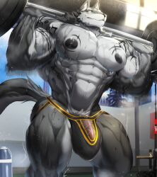 abs anthro biceps bodybuilder furry furry_only gay gym huge_bulge hyper hyper_balls hyper_genitalia hyper_penis jockstrap magangz male male_focus male_only muscle muscles muscular muscular_arms muscular_ass muscular_back muscular_legs muscular_male muscular_thighs nipples pecs squats veins veiny_penis wolf workout