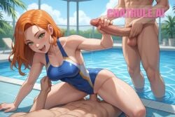 1girl 1girl1boy ai_assisted ai_generated arching_back bathing_suit bending_down blowjob blue_bikini blue_sky cameltoe claiming deep_penetration dominance exhibitionism fellatio fit_body giggling godrays green_eyes greenery group_sex handjob lustful_expression messy moaning multiple_penises oral_sex orange_hair pawg penis_in_vagina pleasure pool precum riding saliva sex smile star_wars swallowing thick_thighs thin_waist tight_swimsuit whimpering