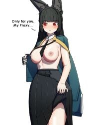 1girl black_hair blush blushing blushing_profusely dorahdew droopy_ears erect_nipples fox_ears fox_girl happy hoshimi_miyabi kimono looking_away looking_away_from_viewer medium_breasts open_mouth pov pov_male red_eyes shy shy_expression skirt_lift skirt_lifted_by_self thighs tie tie_between_breasts timid undressing undressing_self very_long_hair wide_eyed wide_hips zenless_zone_zero