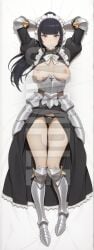 1girls ai_generated arms_up black_eyes black_hair blush breasts dakimakura expressionless female full_body hi_res high_resolution highres lying lying_on_back maid maid_headdress maid_uniform narberal_gamma nipples overlord_(maruyama) panties patreon sleeplessnighty solo solo_focus tagme watermark