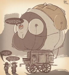 2girls1boy atlasdoesstuff goggles_on_head inflation red_hair spherical_inflation wild_west willing