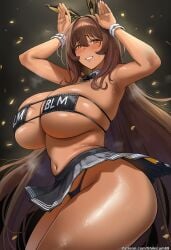 1girl 1girls ai ai_generated animal_ears armpits arms_up artist_name bare_shoulders bikini black_bikini black_bow black_bowtie black_clothes black_lives_matter black_skirt blm blush bow bowtie breasts brown_eyes brown_hair bunny_ears bunny_pose cheering cheerleader cheerleader_outfit cheerleader_uniform cleavage clothes_writing clothing curvaceous_figure curvy curvy_body curvy_female curvy_figure dark-skinned_female dark_skin detached_collar eyepatch_bikini fake_animal_ears female female_focus female_only goddess_of_victory:_nikke grin hair_between_eyes highleg highleg_bikini highleg_panties huge_ass huge_breasts large_breasts long_hair looking_at_viewer miniskirt navel nikke noir_(nikke) panties pleated_skirt rabbit_ears rabbit_pose raceplay shikicum69 skindentation skirt smile smiling smiling_at_viewer solo solo_focus standing swimsuit thick_thighs thighs thong underboob underwear very_long_hair wide_hips wide_thighs wrist_cuffs yellow_eyes