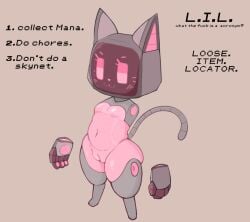 anthro biped cat_robot defunctumbra female flat_chested floating_hands genitals paws robot_anthro screen screen_face solo standing tail thick_thighs translucent translucent_body vulva wide_hips