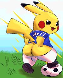 :3 ass ball balls clothed clothing feral fur furry furry_only genitals looking_at_viewer looking_back male male_only mincheeto nintendo no_humans pikachu pokémon_(species) pokemon rear_view solo tail video_games yellow_body