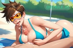 1girl ai_assisted ai_generated bangs beach big_boobs brown_eyes brown_hair cock_between_boobs cum_eruption cum_explosion cumshot depth_of_field detailed_skin film_grain goggles highly_detailed love overwatch paizuri park photo portrait realistic sand shiny_boobs short_hair straddling_paizuri sunny titfuck titjob