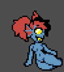 alternate_costume alternate_universe animal_humanoid anthro aquatic aquatic_humanoid athletic athletic_anthro biped blue_body blue_nipples blue_scales blue_skin breasts deltarune deltaswap digital_media_(artwork) eyewear female fin fish fish_humanoid genitals glasses hair humanoid lying moronicpixels nipples nude on_side pigtails pixel_(artwork) red_hair scales sharp_teeth simple_background slim small_waist smile solo swapped_sigil teeth undertale_(series) undine undyne vulva yellow_teeth