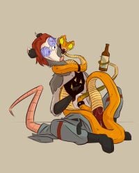 anthro anthro_on_feral beer cloaca cloacal_penetration clothed_male_nude_female clothed_sex feral fluttershythekind glasses male/female pants_open partially_clothed penetration penis possum punkin_(fluttershythekind) scalie sex snake