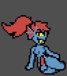 animal_genitalia animal_humanoid animal_penis anthro aquatic aquatic_humanoid athletic athletic_anthro balls big_penis biped blue_body blue_nipples blue_scales blue_skin breasts digital_media_(artwork) erection fin fish fish_humanoid genitals grey_background gynomorph hair humanoid intersex long_penis lying moronicpixels nipples nude on_side penis pixel_(artwork) red_hair scales sharp_teeth simple_background slim small_waist smile solo teeth undertale undertale_(series) undine undyne yellow_sclera yellow_teeth