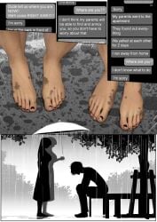 barefoot feet foot_fetish kusujinn painted_nails painted_toenails rain silhouette tagme text_message tied_to_twins toes umbrella