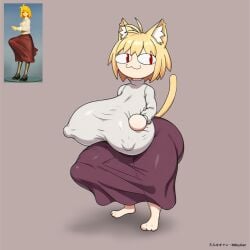 1female 1futa 1girl arcueid_brunestud ass big_ass big_breasts blonde_hair breasts bulge bulge_through_clothing cat_ears cat_tail catgirl clothed clothing futa futa_only futanari hands-free huge_ass huge_breasts huge_cock huge_penis huge_thighs large_areolae large_ass large_breasts large_penis melty_blood milkycan neco-arc precum red_eyes shortstack smooth_skin solo thick_ass thick_thighs