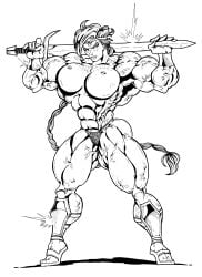 abs biceps breasts female hair long_hair manthomex muscles muscular muscular_arms muscular_female muscular_legs muscular_thighs pecs red_sonja sword weapon