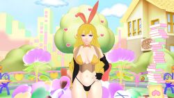1girls blonde_female blonde_hair bunny_ears bunny_girl bunnysuit cleavage half-dressed half_naked half_naked_female long_hair long_hair_female purple_eyes rwby solo_female theblackbirdcalls yang_xiao_long