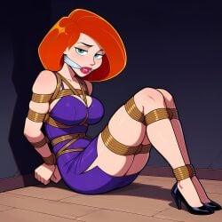 ai_generated ann_possible dress gagged kim_possible rope_bondage thighs