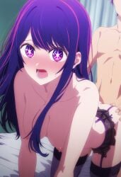 1boy 1girls ai_generated ass big_ass blush breasts breasts_out doggy_style hoshino_ai lingerie nipples oshi_no_ko panties purple_eyes purple_hair purple_lingerie sex tagme thighs thong vanitas_ai