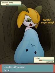 cave ditto ditto_(pokemon) ditto_face femboy gameplay_mechanics health_bar kirlia lulo_the_kirlia original_character pitahaya pokemon pokemon_(species)