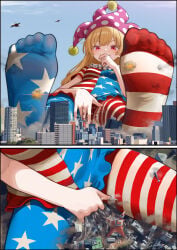 1girls clothed_masturbation clownpiece destruction female female_focus female_only flooding giantess human macro masturbation solo solo_female solo_focus squirting squirting_through_clothes touhou
