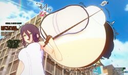 2girls chainsaw_man female female_focus floating inflation makima_(chainsaw_man) reze_(chainsaw_man) spherical_inflation tied_down