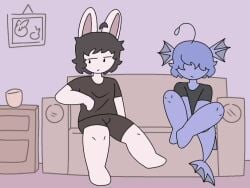 anal anal_sex anglerfish artist_name artist_request balls blowjob bunny bunny_ears carrying_position couch couch_sex cum cum_in_ass cum_in_pussy cumflated_belly cumflation cumming cumming_while_penetrating english english_text erection femboy fish fish_tail furniture furry gay gay_male gay_sex holding_legs kneeling kneeling_oral_position legs_over_head longer_than_30_seconds new_artist oc original_character sound standing standing_on_one_leg standing_sex sucking_penis tagme tail text twitter_link