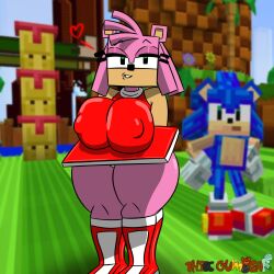 1girls amy_rose areola areolae big_areola big_areolae big_ass big_breasts big_butt big_nipples boots cubic_breasts digital_drawing_(artwork) digital_media_(artwork) dress dress_shirt eyebrows eyelashes female green_eyes green_pupils heart hedgehog high_boots male minecraft nipple_bulge nipples panties pink_body pink_fur pink_skin quills red_boots red_dress red_shoes shoes sonic_(series) sonic_the_hedgehog sonic_the_hedgehog_(series) text thiccgumbear