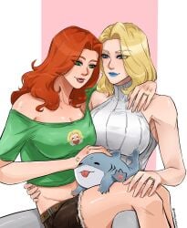 2girls big_breasts cleavage emma_frost emma_frost_(marvel_rivals) female female_only jean_grey marvel marvel_rivals phoenix_(marvel_rivals) phoenix_(x-men) thick_thighs yuri
