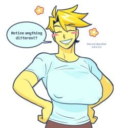 2026 2d blush deltarune deltarune_chapter_5 eyes_closed flowery huge_breasts nipple_bulge no_bra smile tagme yellow_hair