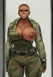 1girls ai_generated angry army army_uniform badass bald_female glare lactation large_breasts milf military military_uniform mole_under_mouth raiderofcause shaved_head strong_female tagme tomboy
