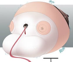 1girls eatmorecake female female_focus female_only hose_inflation inflation large_breasts solo solo_female solo_focus spherical_inflation sunken_head sunken_limbs tie