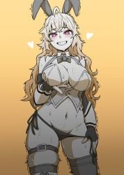 1girls black_and_white bunny_ears bunny_girl bunnysuit cleavage half-dressed half_naked half_naked_female long_hair long_hair_female mori_kuro panties purple_eyes rwby solo_female yang_xiao_long