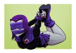 1girls blindfold bondage bound dc_comics female gag hogtie night-glare rachel_roth raven_(dc) solo teen_titans warner_brothers
