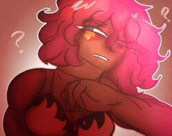 2d 2d_(artwork) abs big_eyebrows bikini bikini_top blue_eyes boobies boobs bra breasts confused confused_look dark-skinned_female dark_skin eyelashes female female_focus female_only fire flamberge flamberge_(kirby) gijinka gijinkafied human kirby_(series) makeup medium_breasts muscles muscular_female no_sex realistic_breast_size red_hair shaded shading short_hair simple_background solo tan_body tan_skin tattoo tattooed_arm thehorneytea video_games