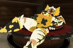 bug_diver bug_girl cow_bell cow_print helldivers_2 hunter-chan_(arzyparzy) pasties poker_table vrchat vrchat_avatar